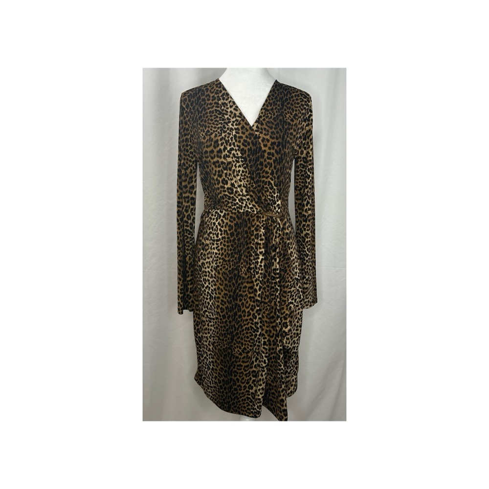 Michael Kors Women’s Dark Camel Leopard Print Wrap Dress size Medium